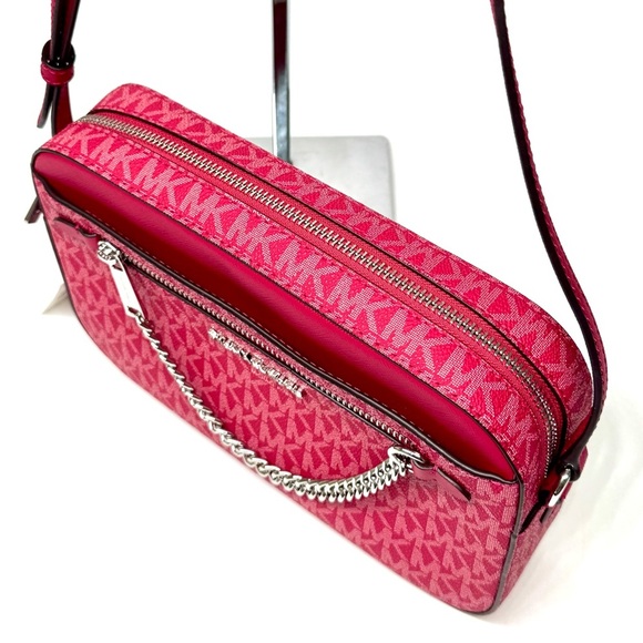 Michael Kors Large Jet Set Large Signature Logo Crossbody Bag - Dark Raspberry - Picture 6 of 10